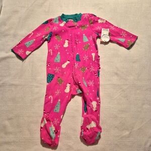 Small Wonders girls size 3-6 months neon pink ruffle butt sleeper, New